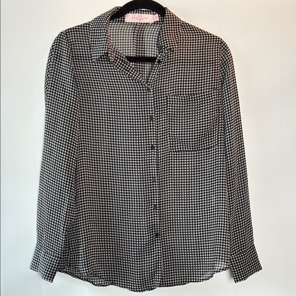 Love for Humanity Tops - Chic Houndstooth Black and White Women's Button Down Shirt by Love for Humanity